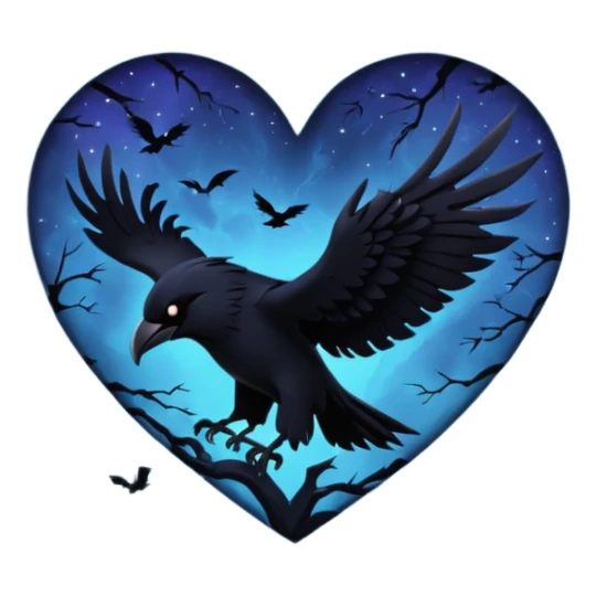 emo heart with night sky and dark ravens sticker