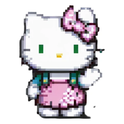Hello Kitty waving, minimal details pixel art sticker