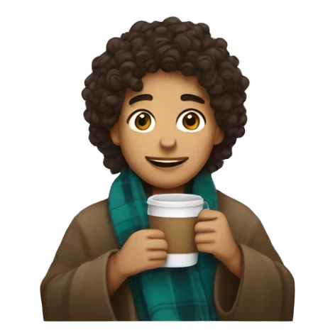 hispanic with curly hair in blanket drinking coffee sticker