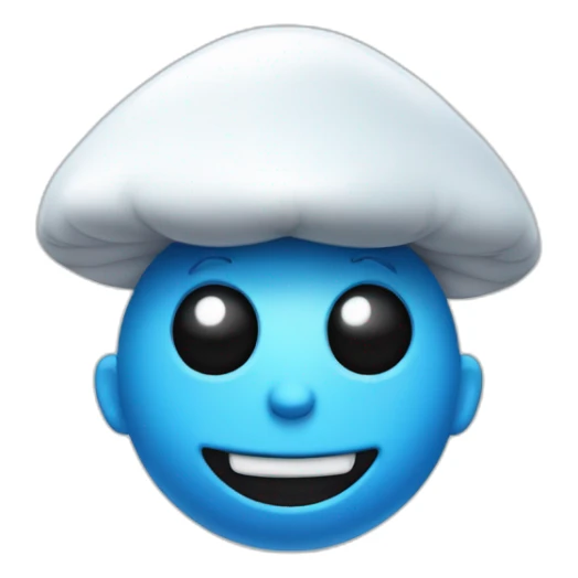 Blue smurf face with black eyes wearing a large white mushroom on his head casting a show on his face sticker