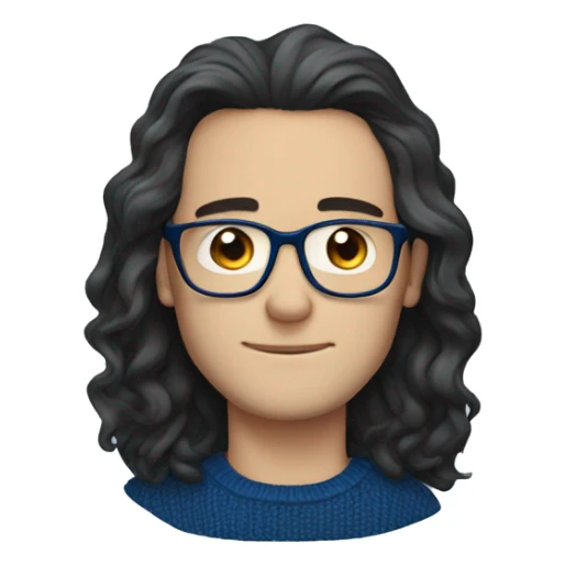 wavy dark hair white guy with a dark blue sweater with blue glasses charming sticker