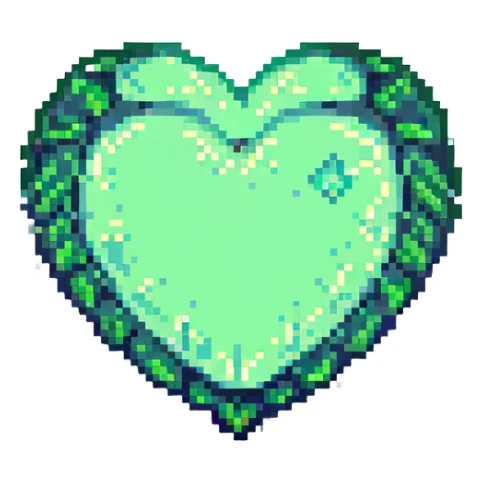 green heart, pixel art style sticker