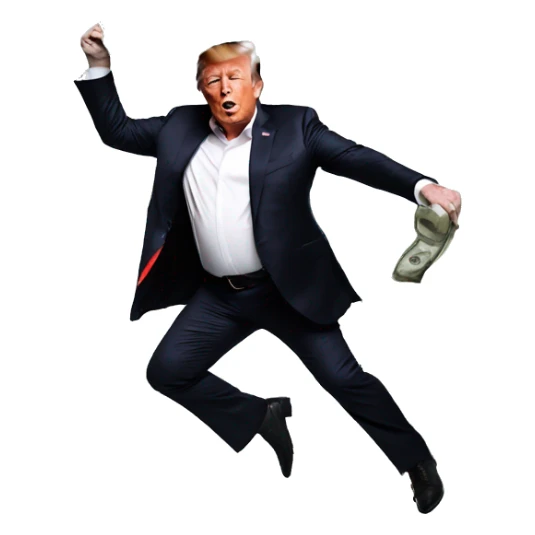 Elon musk dancing as money rains on him next to Donald trump  sticker