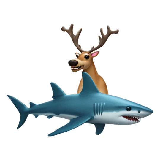 A reindeer with an alien head and a shark fin sticker