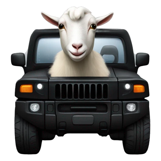 Goat in black puffy coat driving a black Hummer sticker