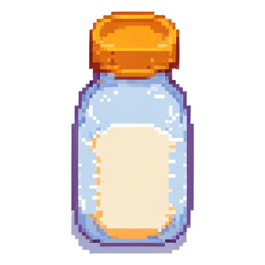 pixel art baby bottle containing milk with orange lid sticker