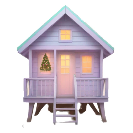 Pastel aesthetic beach hut with Christmas tree sticker