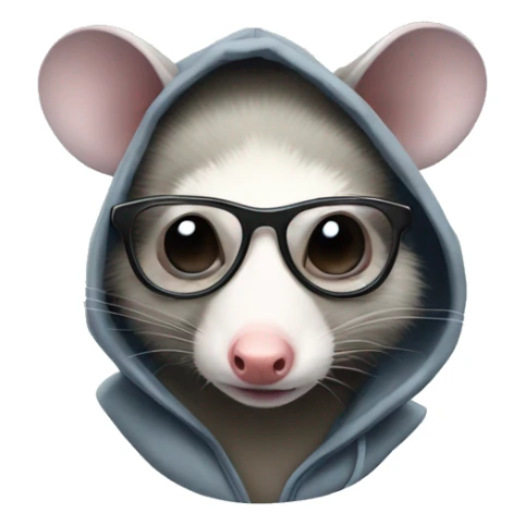 Opossum wearing glasses and hoodie sticker