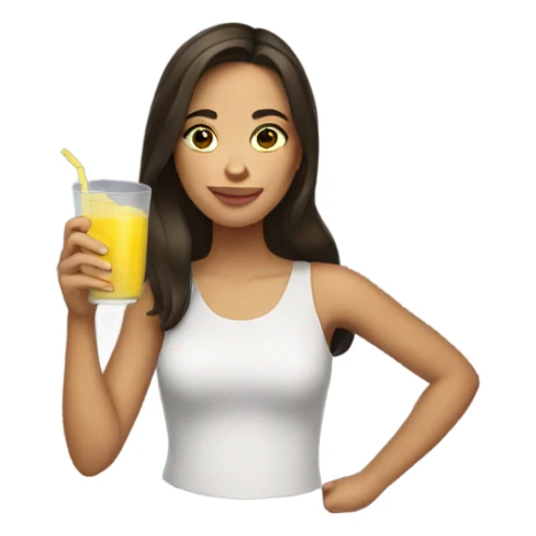 Brunette girl holding lemon juice sticker