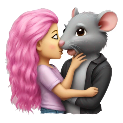 rat kissing a girl with pink hair sticker