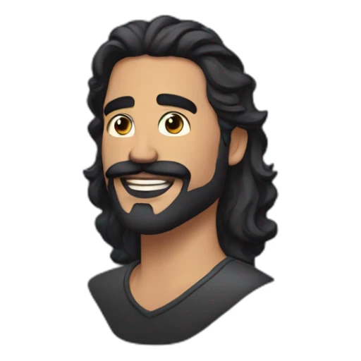 latino man with long wavy black hair and black light beard and mustache  sticker