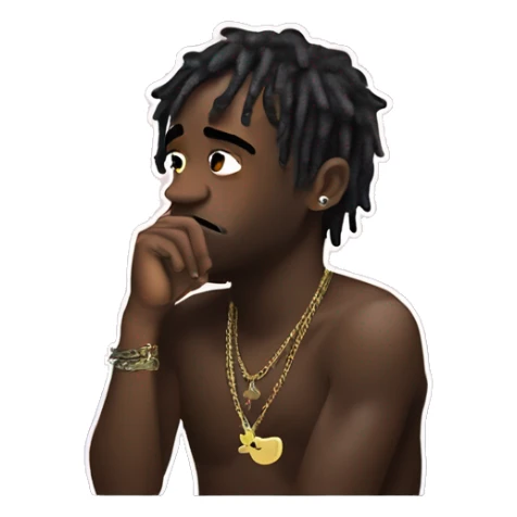 Lil uzi vert thoughtful with his hand on his chin sticker