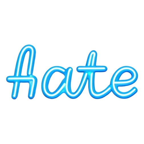 Blue neon sign with the word hate sticker