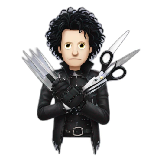 Edward Scissorhands with his scissors hands showing sticker