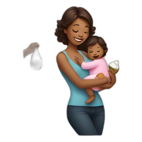 Mom holding baby and wine sticker