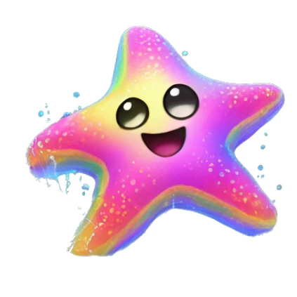 Two Neon kawaii starfish splashing rainbow water  sticker