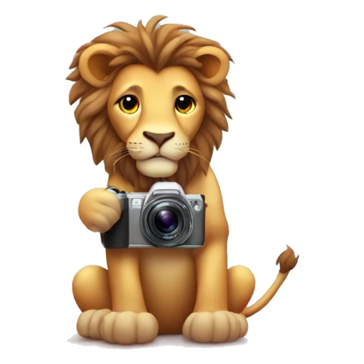 lion with cute hearts around takes pictures with digital camera sticker