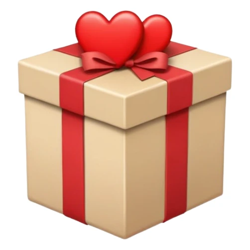 caja de regalo color roja, con un corazon marrón y una prenda de mujer beige sticker