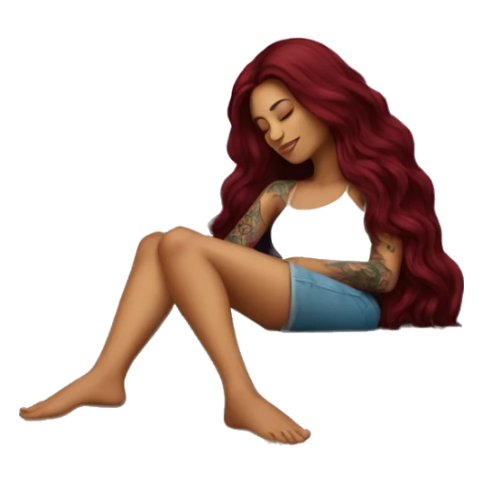 Beautiful tattooed burgundy long haired woman napping on sofa sticker