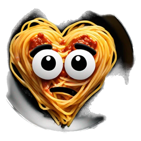Heart shape spaghetti and sauce on black heart plate sticker