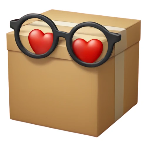 smart box with glasses on a big red heart sticker