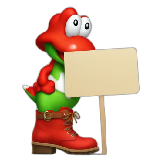 yoshi wearing red boots holding a sign  sticker