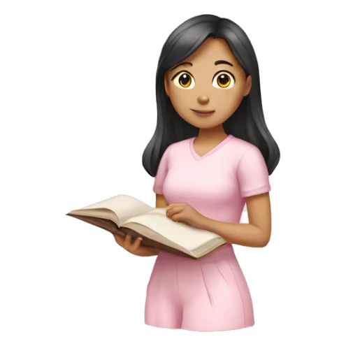 Asian girl in a light pink outfit studying  sticker