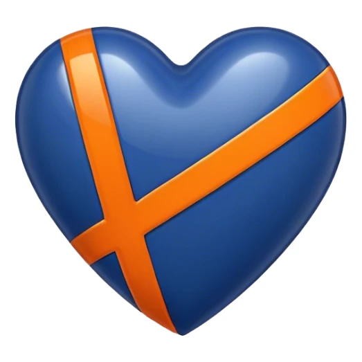Glossy dark blue heart with straight orange athletic stripes going down one side sticker