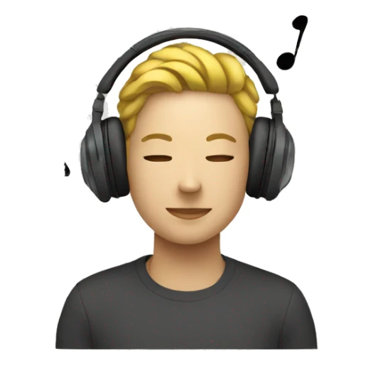 person with headphones and music notes surrounding sticker
