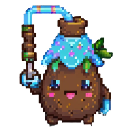 pixelated cute poop character with bong in hand sticker