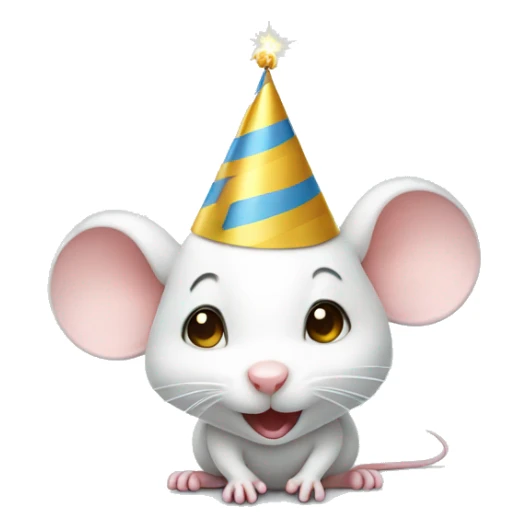 Cute little white mouse wearing birthday hat sticker