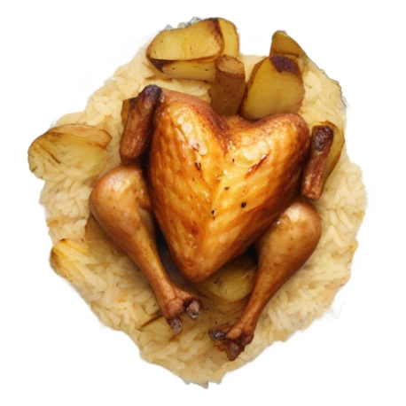 Grilled chicken and rice, and potatoes meal top view sticker