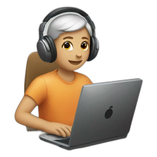 person sitting in front of a computer with headphones on sticker