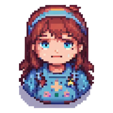 a girl with a puzzled face, pixel art style sticker