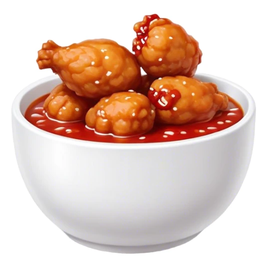 Korean Fried Chicken Cinematic Realistic Korean Fried Chicken Dish Emoji, depicted as bite-sized chicken chunks generously coated in a glossy, spicy sauce, in a bowl. sticker