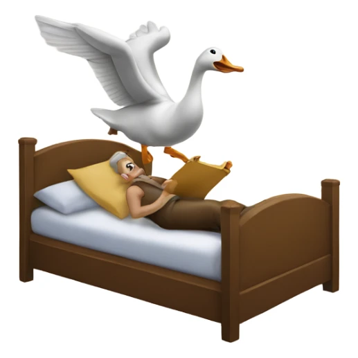 A goose blowing a horn to wake a man in bed up sticker