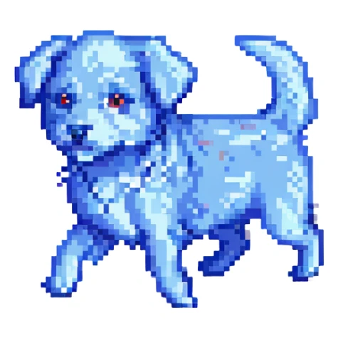 blue dog running in pixel art style sticker
