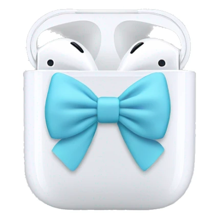white airpod maxes with light blue bow sticker