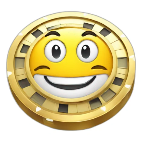 a casino chip mascot with cartoon happy face sticker