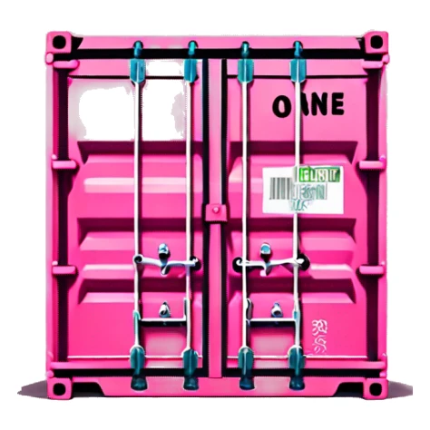a pink shipping container with the word "ONE" on the side in white letters sticker