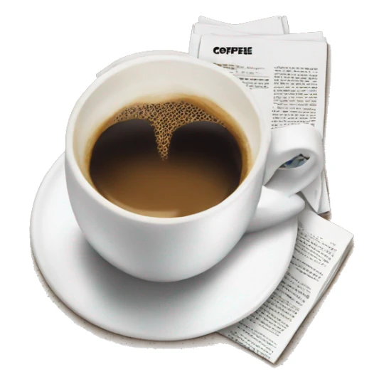 cup of coffee next to a magazine  sticker