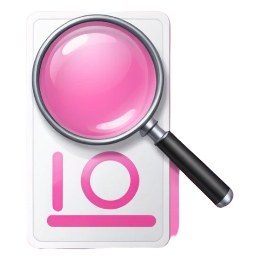 simplistic pink magnifying glass on the pink ID card sticker