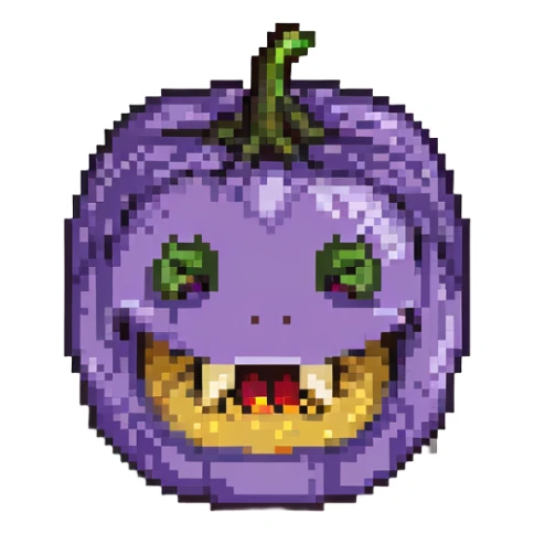 face eating an aubergine (eggplant) pixel art sticker