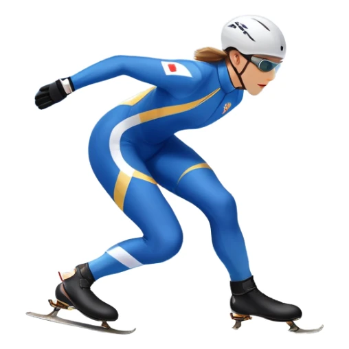 An icon showing a speed skater gliding on a professional oval ice track, captured in mid-motion with aerodynamic posture and sleek skates. The background features snowy mountains, flags, and a clear blue sky. Transparent background reflects the speed and elegance of the sport. sticker