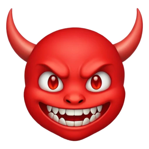 red demon emoji face with small fangs and cute smile sticker