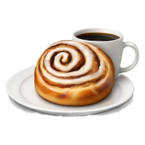 Cinnamon Roll on a plate next to a cup of coffee sticker