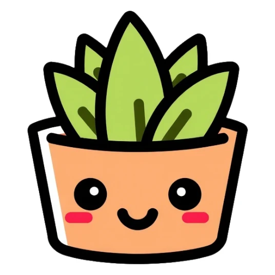 cute smiling plant in pot, logo design, simple and minimal sticker