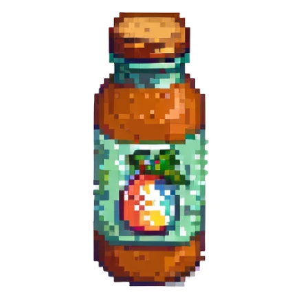 a bottle of Tajín seasoning, retro and blocky pixel art sticker