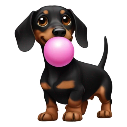 Black and brown dachshund with white front paws holding a pink ball in its mouth sticker