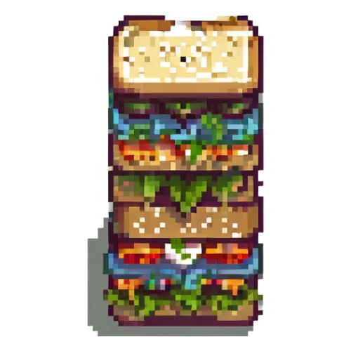 veggie and hummus sandwich, pixel art style, stacked vegetables and hummus sticker